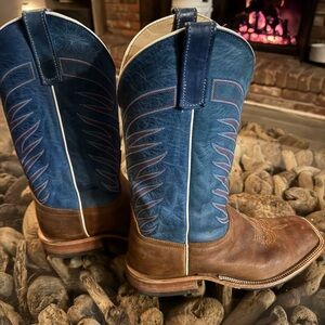Anderson Bean Western Square Toe Blue and Brown Western Boots, never worn, 11
